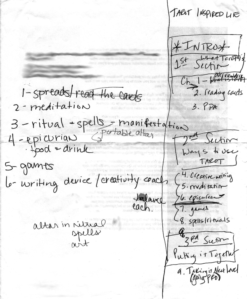 Notes forming the original outline for Tarot Inspired Life