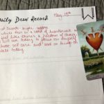 Example of filling out the morning intention area on the Daily Draw sheet using the 3 of Swords.